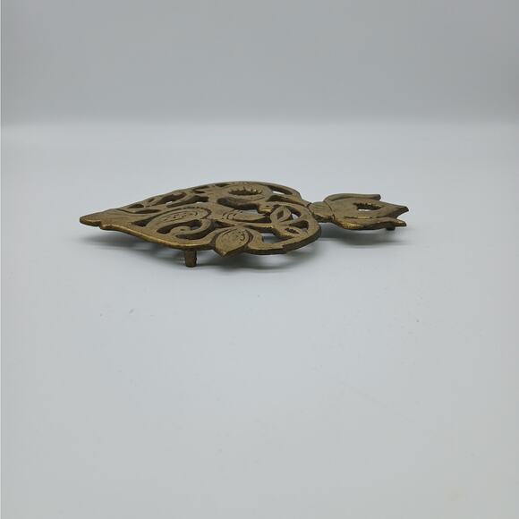 Vintage Trivet Featuring Ornate Bird  Cottagecore Decorative Brass Christmas - Picture 3 of 7